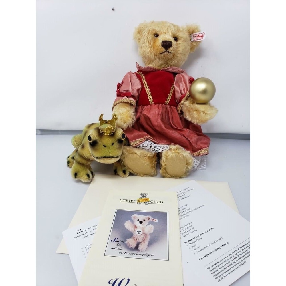 New in box Steiff Princess Bear & Frog Prince 2002 Retired RARE Limited Edition